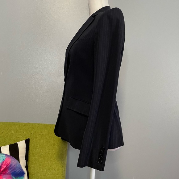 Jigsaw Black Striped Wool Tailored Suit Blazer Jacket 8 - Picture 3 of 5